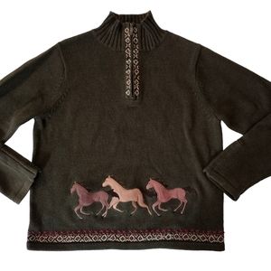 Vintage green Mandal Bay horse sweater women small